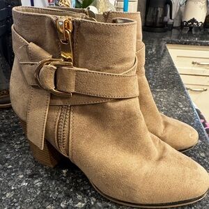 Apt. 9 Beige Suede Ankle Boots with Gold Accent